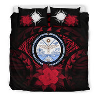 Marshall Island Duvet Cover Set - Marshall Island Seal & Red Hibiscus Red - Polynesian Pride