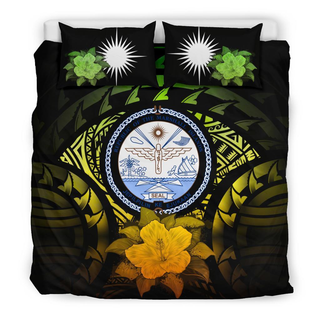 Marshall Island Duvet Cover Set - Marshall Island Seal & Reggae Hibiscus Art - Polynesian Pride