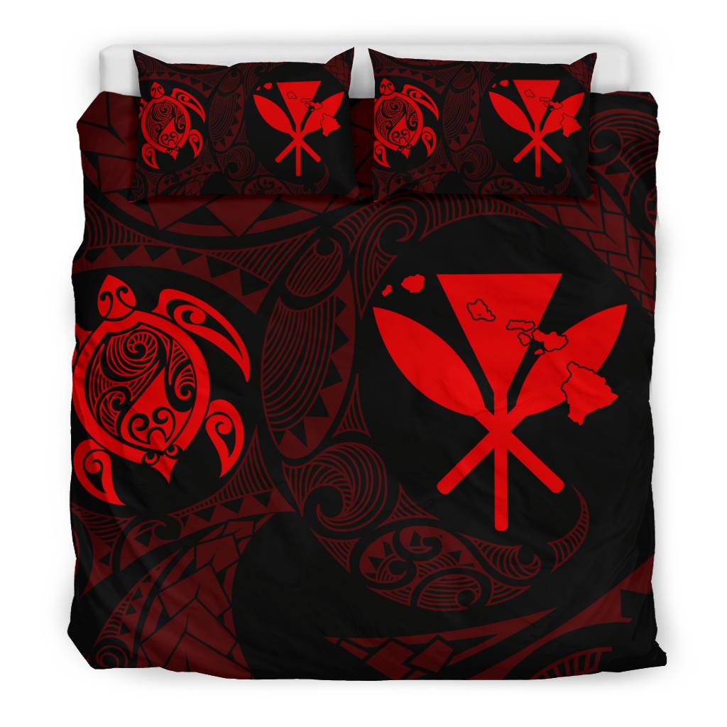 Hawaiian Map Kanaka Maoli Turtle Polynesian Bedding Set Red - Polynesian Pride