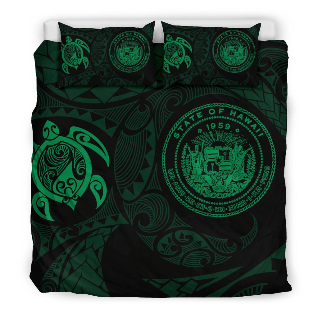 Hawaiian Flag Turtle Polynesian Bedding Set Green - Polynesian Pride