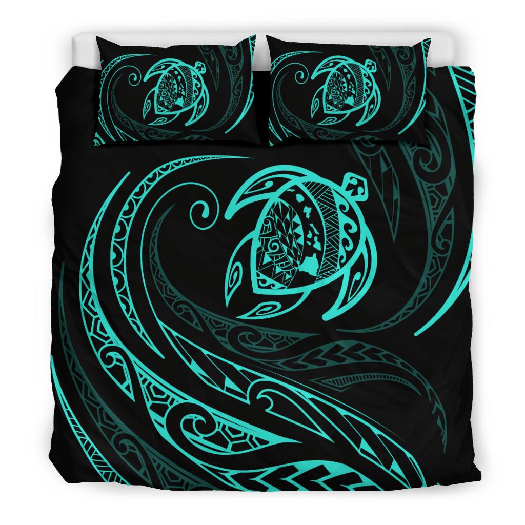 Hawaiian Map Turtle Polynesian Bedding Set - Turquoise - Frida Style - Polynesian Pride