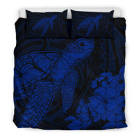 Hawaiian Hibiscus Memory Turtle Polynesian Bedding Set Blue - Polynesian Pride