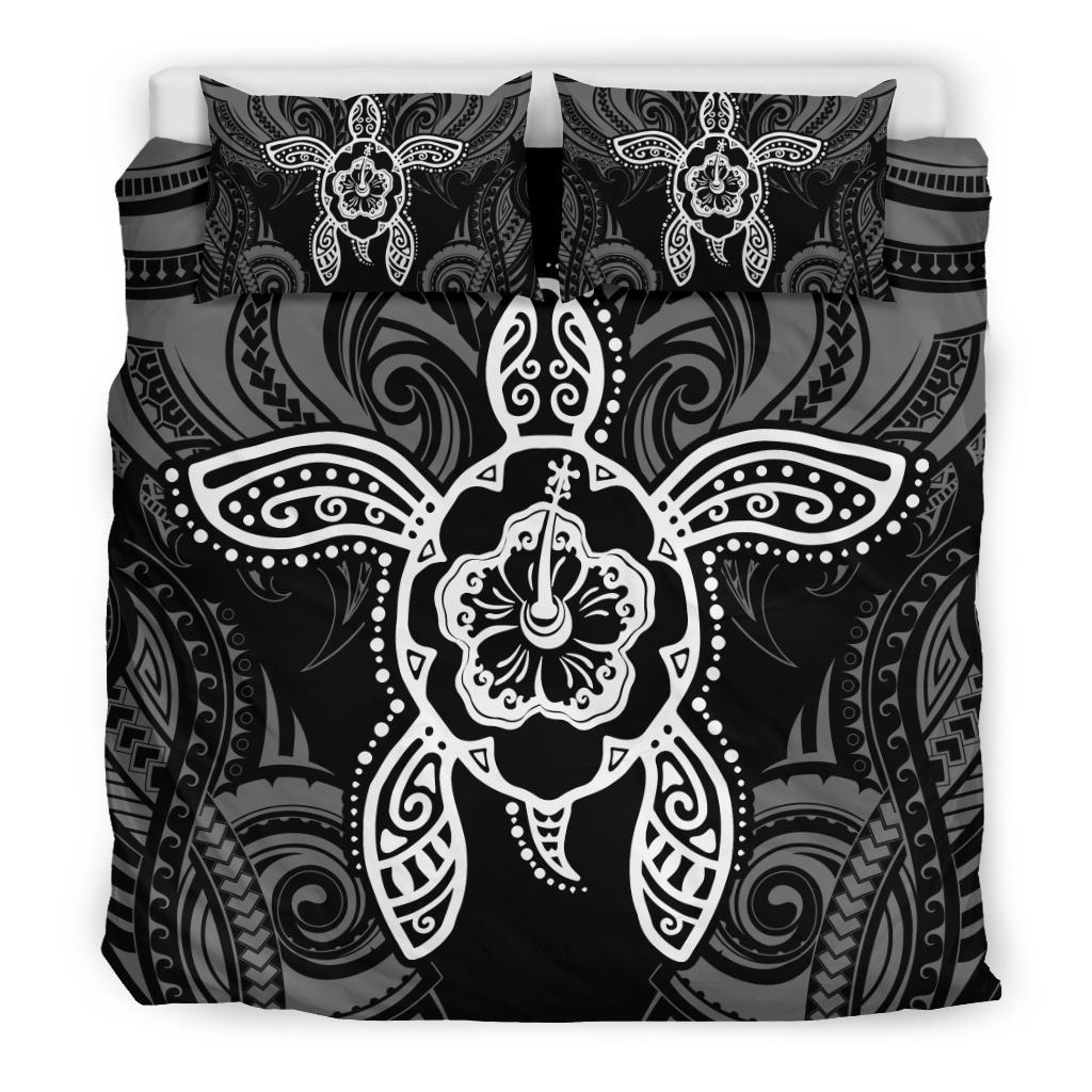 Hawaiian Turtle Hibiscus Polynesian Bedding Set White - Polynesian Pride