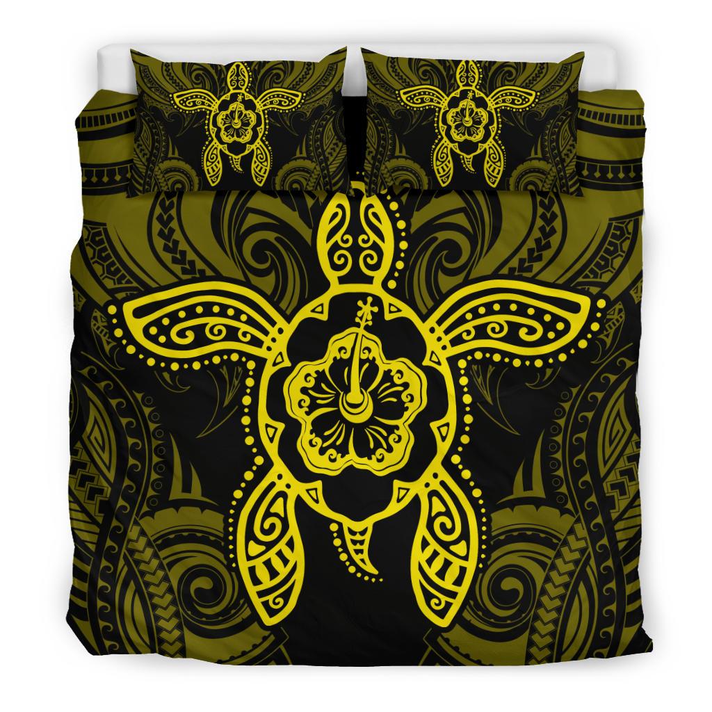 Hawaiian Turtle Hibiscus Polynesian Bedding Set Yellow - Polynesian Pride