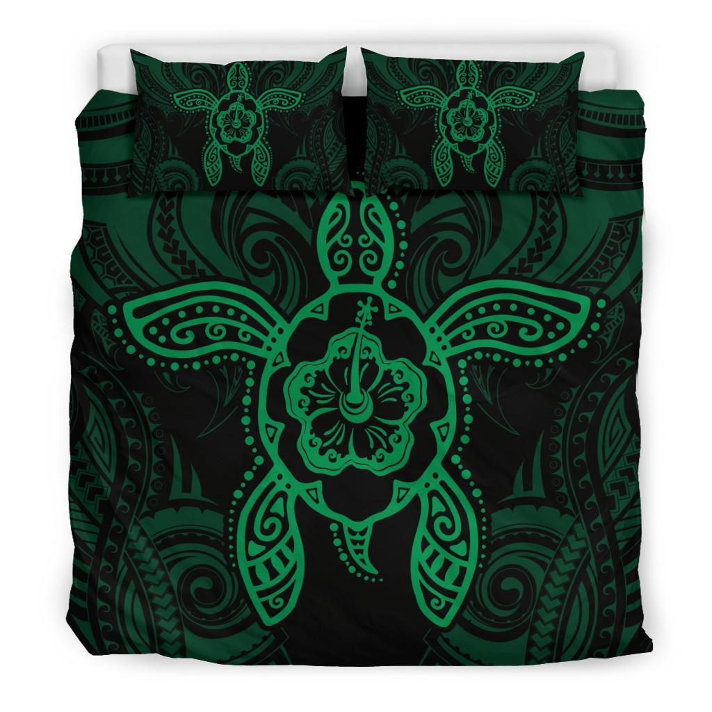 Hawaiian Turtle Hibiscus Polynesian Bedding Set Green - Polynesian Pride
