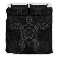 Hawaiian Turtle Hibiscus Polynesian Bedding Set Grey - Polynesian Pride