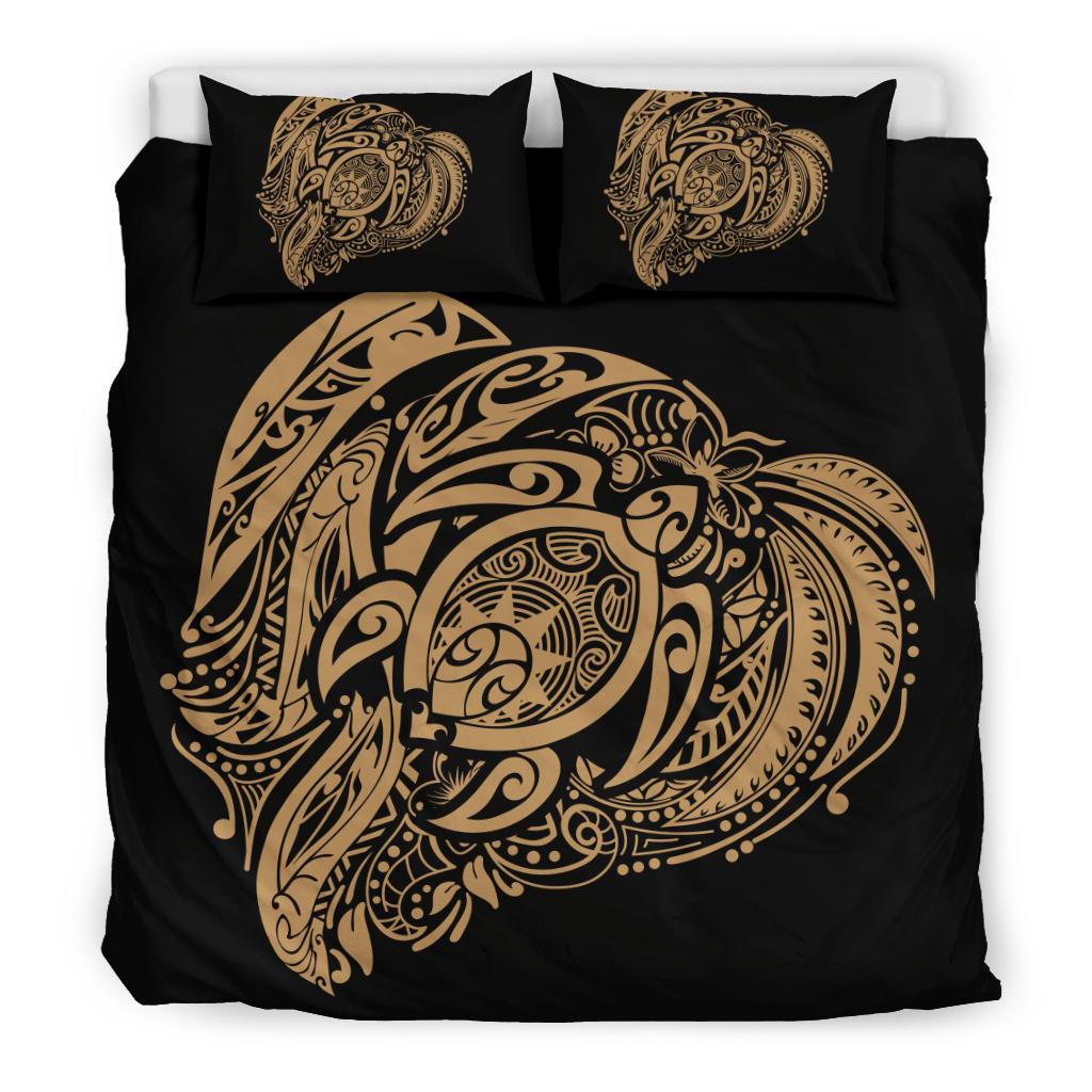 Hawaiian Turtle Hibiscus Polynesian Bedding Set Simple Gold - Polynesian Pride