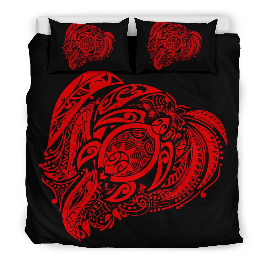 Hawaiian Turtle Hibiscus Polynesian Bedding Set Simple Red - Polynesian Pride