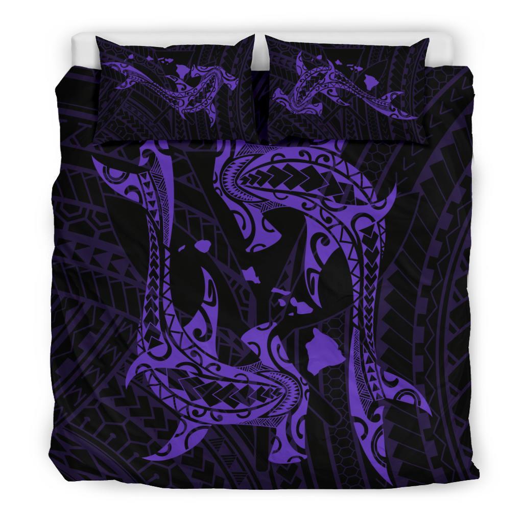 Hawaiian Map Hamerhead Shark Yin Yang Polynesian Bedding Set - Purple - Polynesian Pride