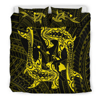 Hawaiian Map Hamerhead Shark Yin Yang Polynesian Bedding Set - Yellow - Polynesian Pride