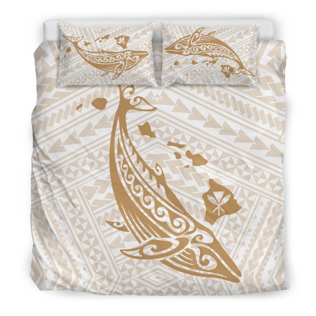 Hawaiian Map Whale Polynesian Bedding Set - White - Polynesian Pride
