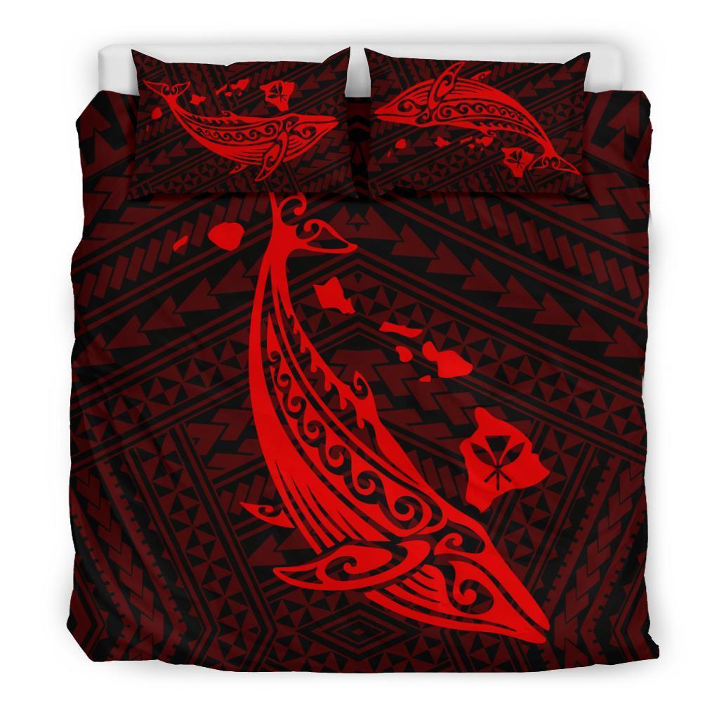 Hawaiian Map Whale Polynesian Bedding Set - Red - Polynesian Pride
