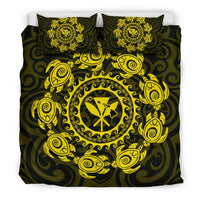 Hawaiian Map Kanaka Turtles Circle Style Yellow Polynesian Bedding Set - Polynesian Pride