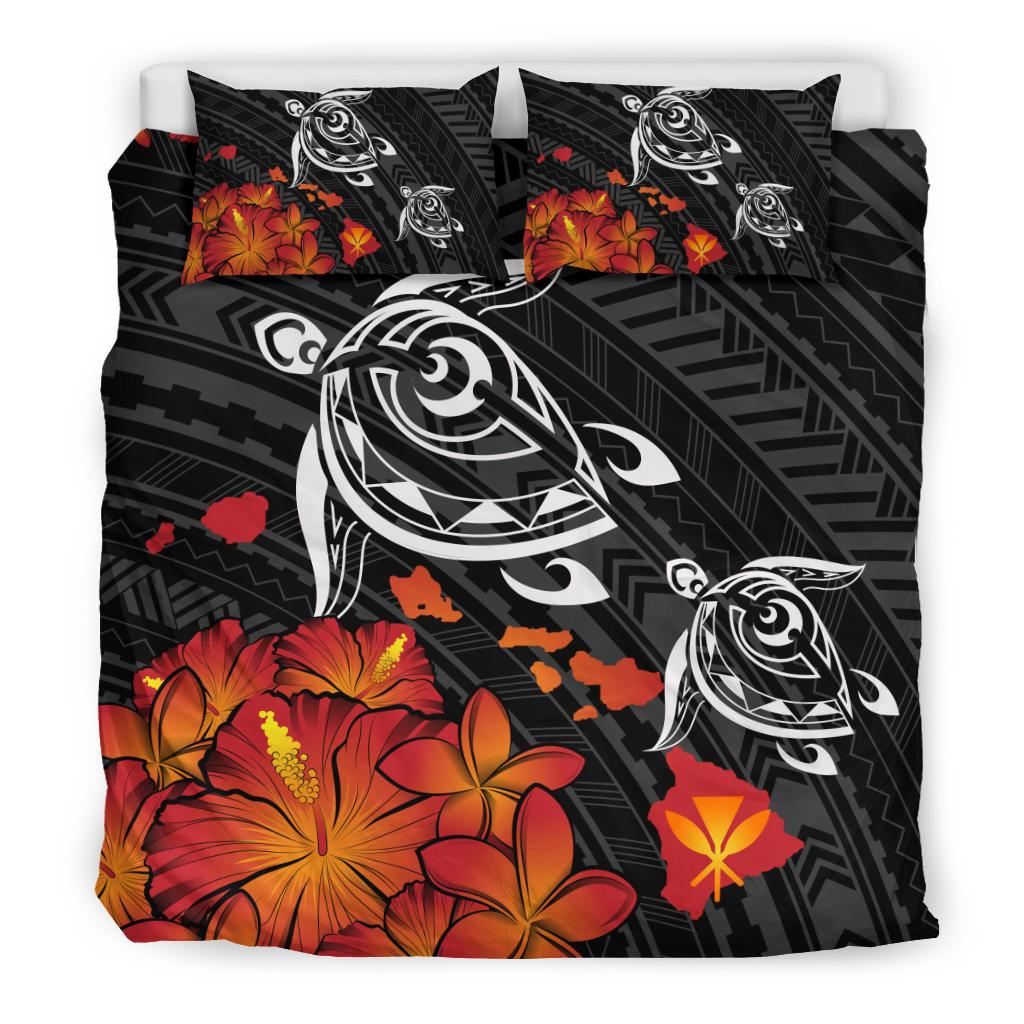 Hawaiian Map Kanaka Turtles Hibiscus Plumeria Bedding Set - Polynesian Pride