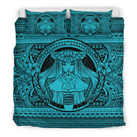 Hawaiian Map Madame Pele Kanaka Plumeria Polynesian Bedding Set Blue - Polynesian Pride