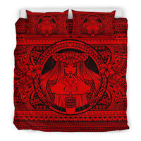 Hawaiian Map Madame Pele Kanaka Plumeria Polynesian Bedding Set Red - Polynesian Pride