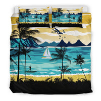 Hawaiian Sea Poster View Classic Coconut Tree Polynesian Bedding Set - Polynesian Pride