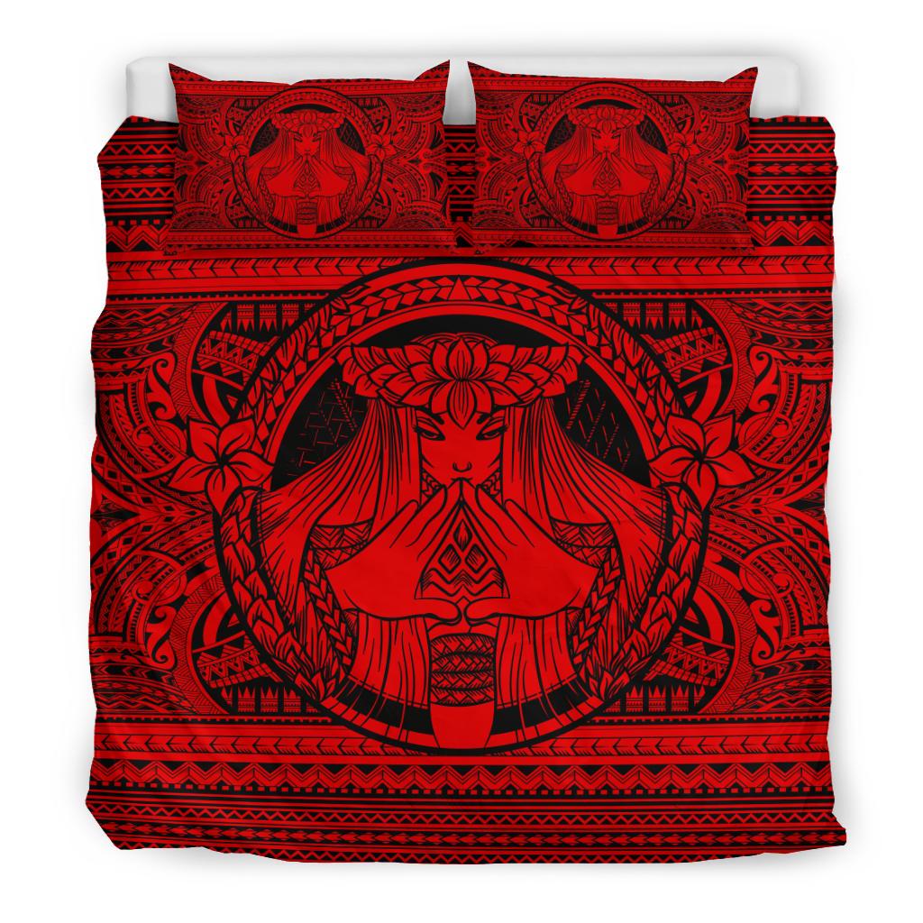 Hawaiian Madame Pele Plumeria Polynesian Bedding Set Red - Polynesian Pride