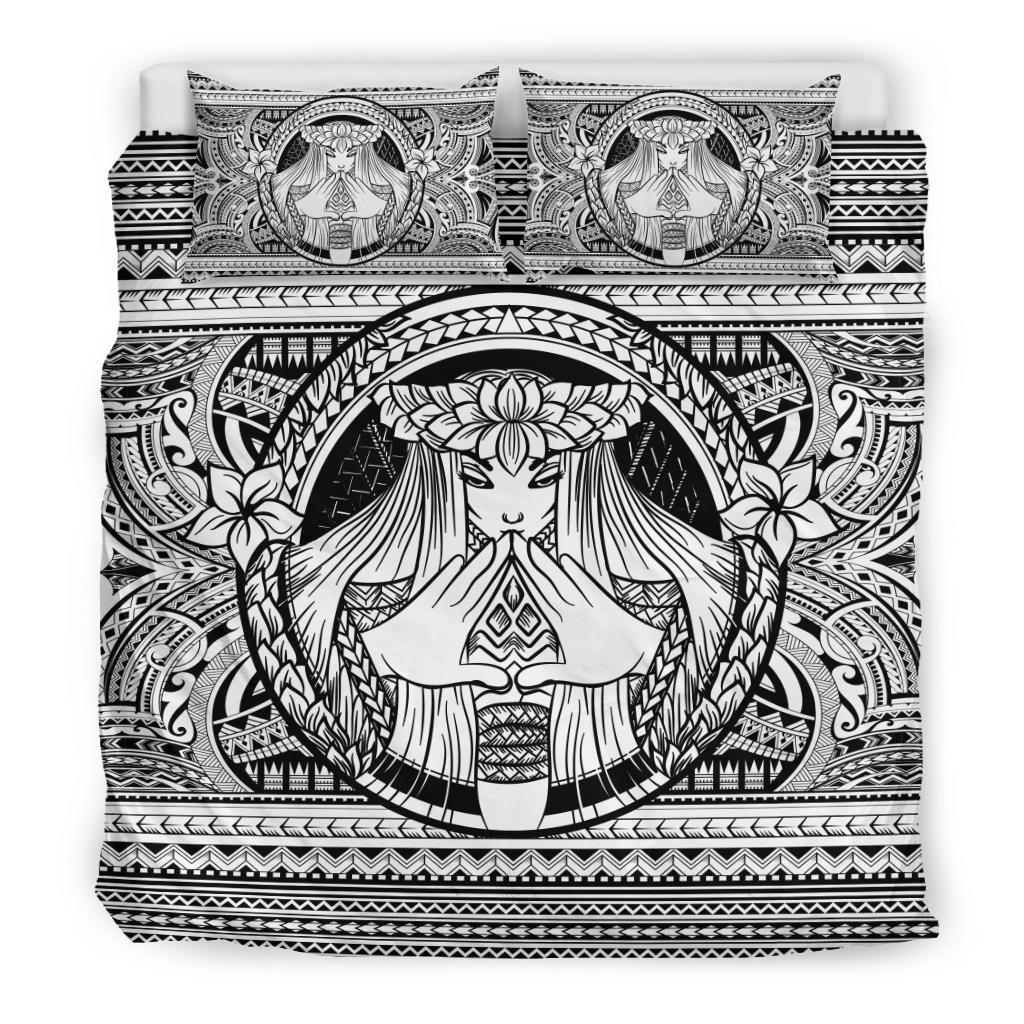 Hawaiian Madame Pele Plumeria Polynesian Bedding Set White - Polynesian Pride
