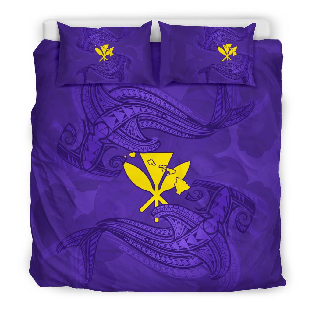 Hawaiian Map Kanaka Hammerhead Shark Polynesian Bedding Set Purple - Polynesian Pride
