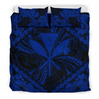 Hawaiian Map Kanaka Hibiscus Blue Polynesian Bedding Set - Polynesian Pride