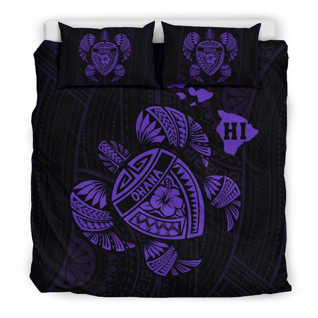Hawaiian Map Turtle Ohana Hibicus Polynesian Bedding Set - Purple - Polynesian Pride