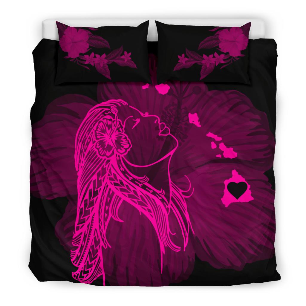 Hawaiian Map Heart Hula Girl Hibiscus Polynesian Bedding Set - Pink - Polynesian Pride