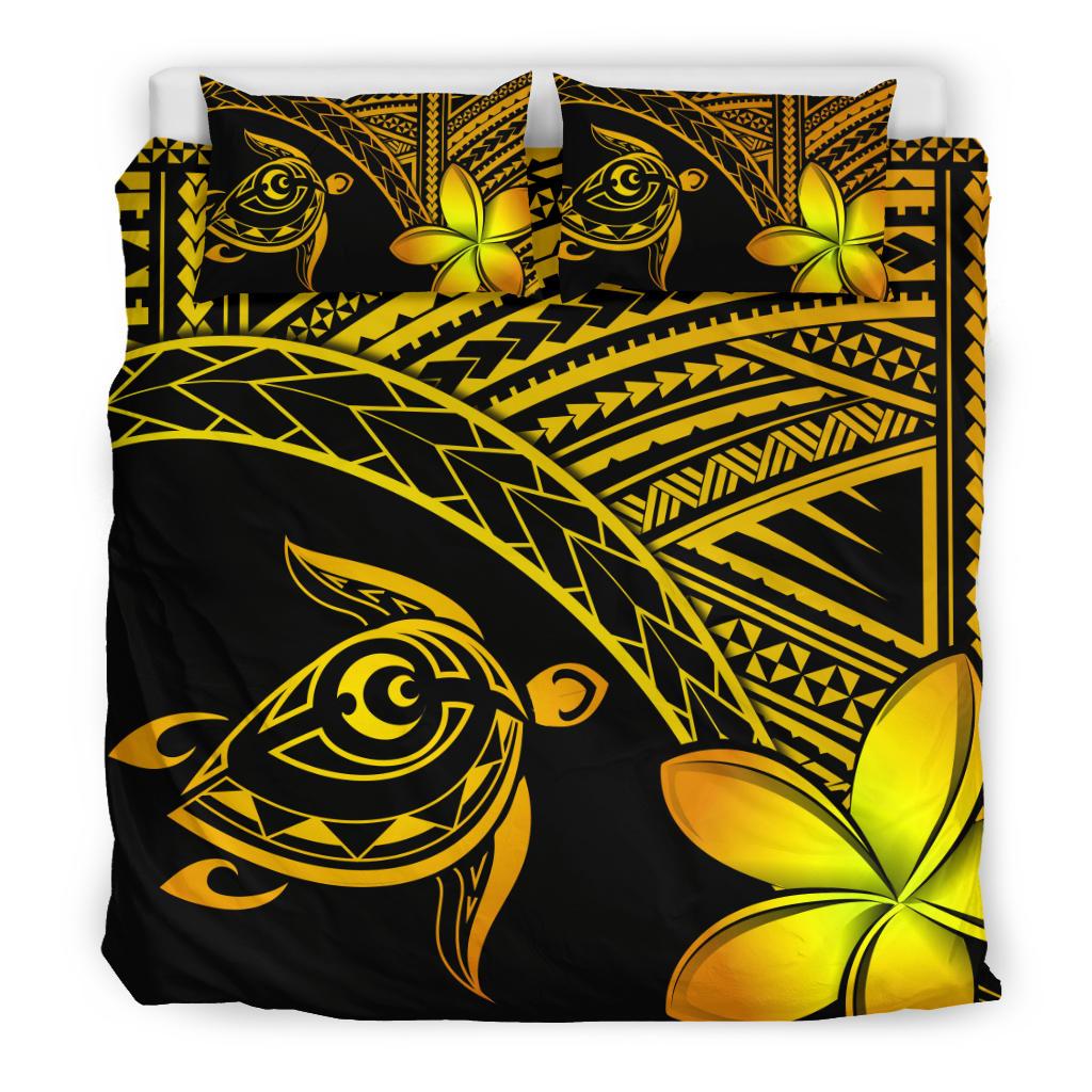 Hawaiian Turtle Kakau Plumeria Polynesian Bedding Set Yellow - Polynesian Pride