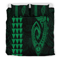 Hawaiian Kakau Fish Hook Polynesian Bedding Set - Green - Polynesian Pride