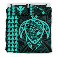 Hawaiian Map Kakau Turtle Kanaka Polynesian Bedding Set - Turquoise - Polynesian Pride