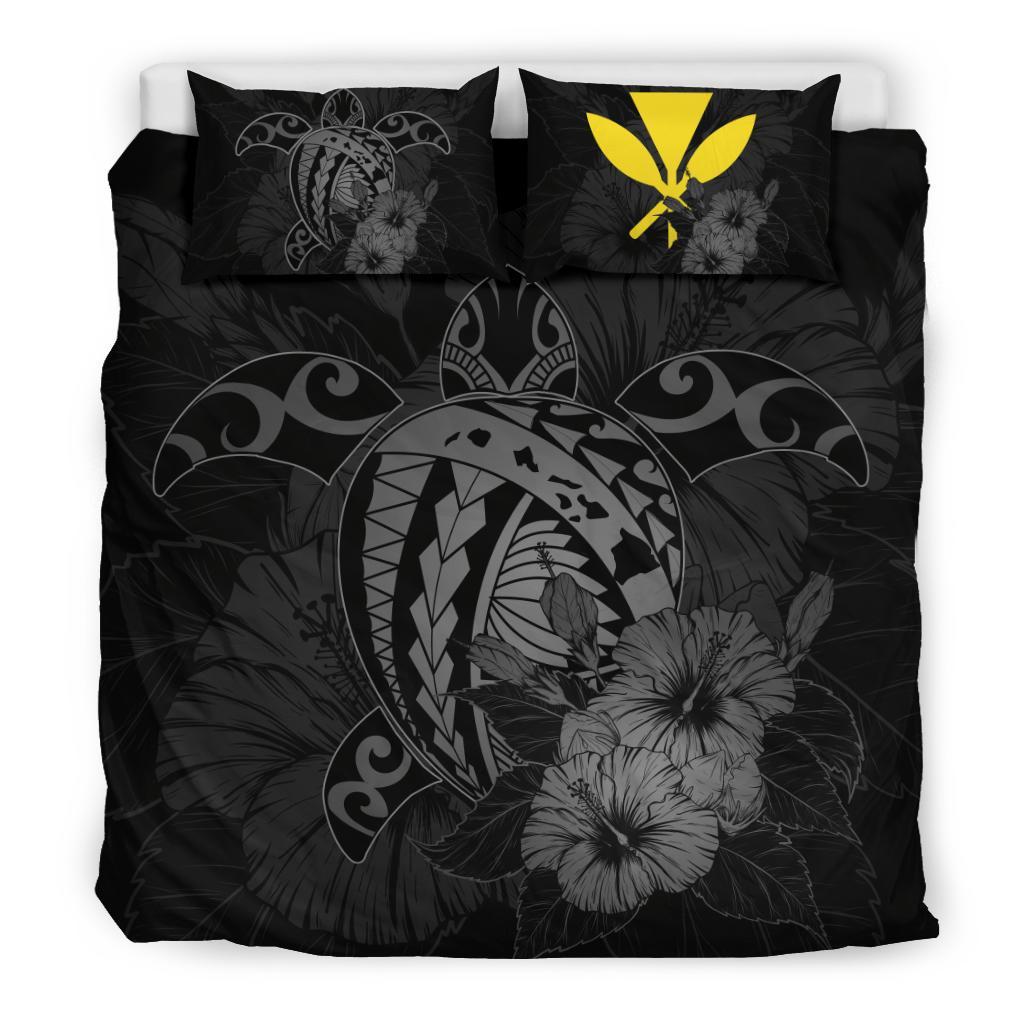Hawaiian Map Hibiscus Kanaka Polynesian Bedding Set - Harold Turtle - Gray - Polynesian Pride