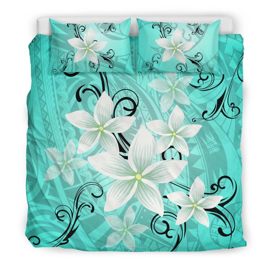 Hawaiian Plumeria Polynesian Bedding Set - Turquoise - Polynesian Pride