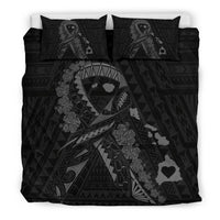 Hawaiian Map Heart Ribbon Cancer Hibiscus Polynesian Bedding Set - Gray - Polynesian Pride