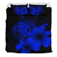 Hawaiian Map Hibiscus Turtle Polynesian Bedding Set - Blue - Polynesian Pride