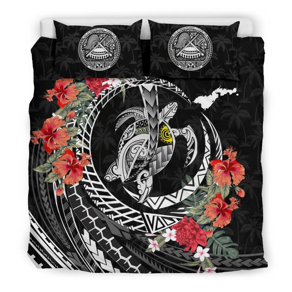 Polynesian Duvet Cover Set - American Samoa Bedding Set Polynesia Map Turtle Hibiscus - Polynesian Pride