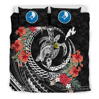Polynesian Duvet Cover Set - Yap Bedding Set Polynesia Map Turtle Hibiscus Black - Polynesian Pride