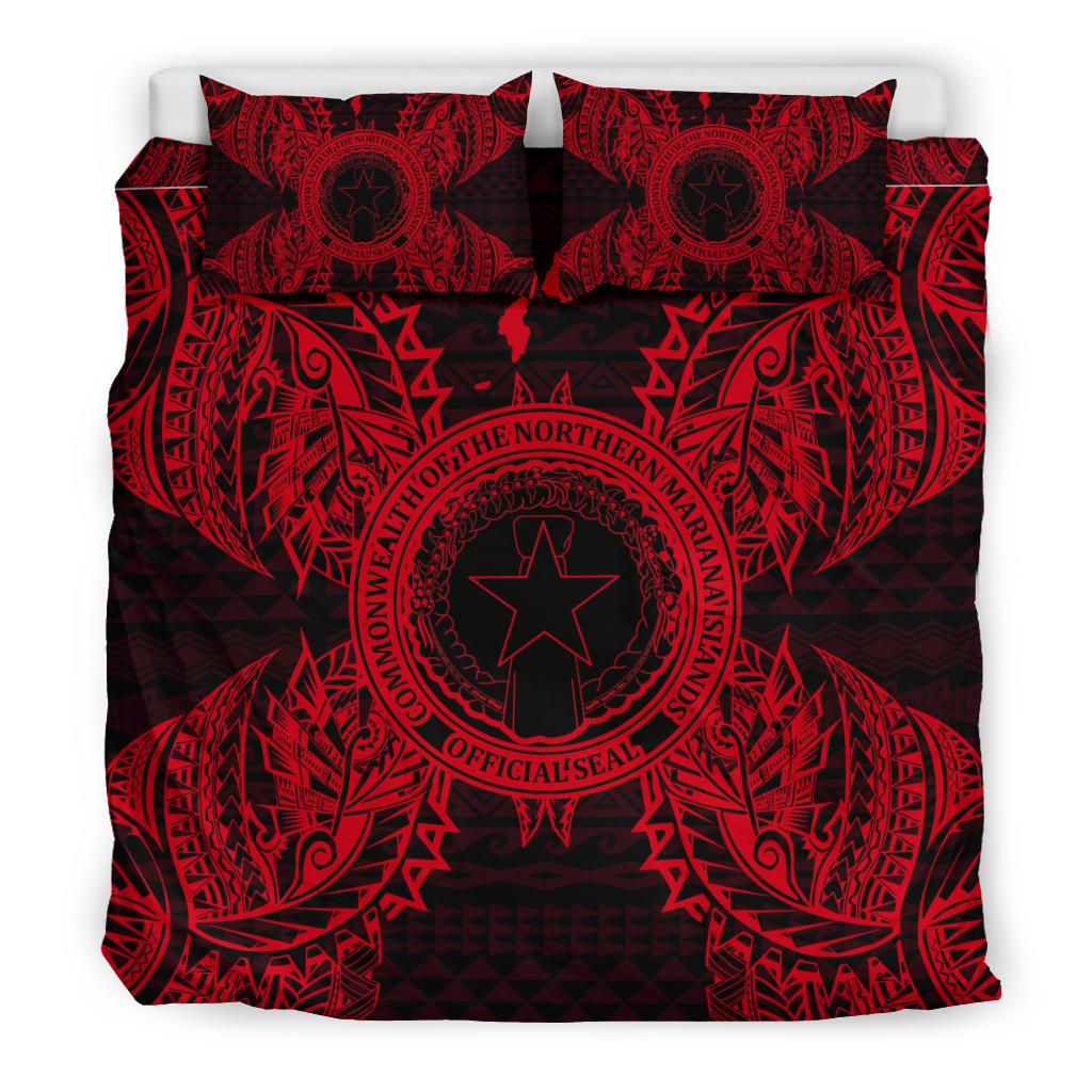 Polynesian Bedding Set - Northern Mariana Islands Duvet Cover Set Map Red - Polynesian Pride