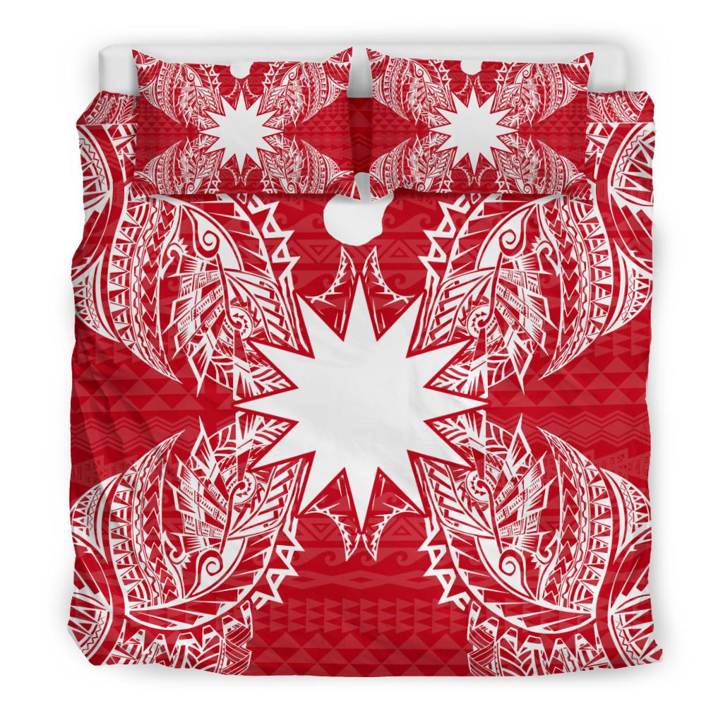 Polynesian Bedding Set - Nauru Duvet Cover Set Map Red White - Polynesian Pride