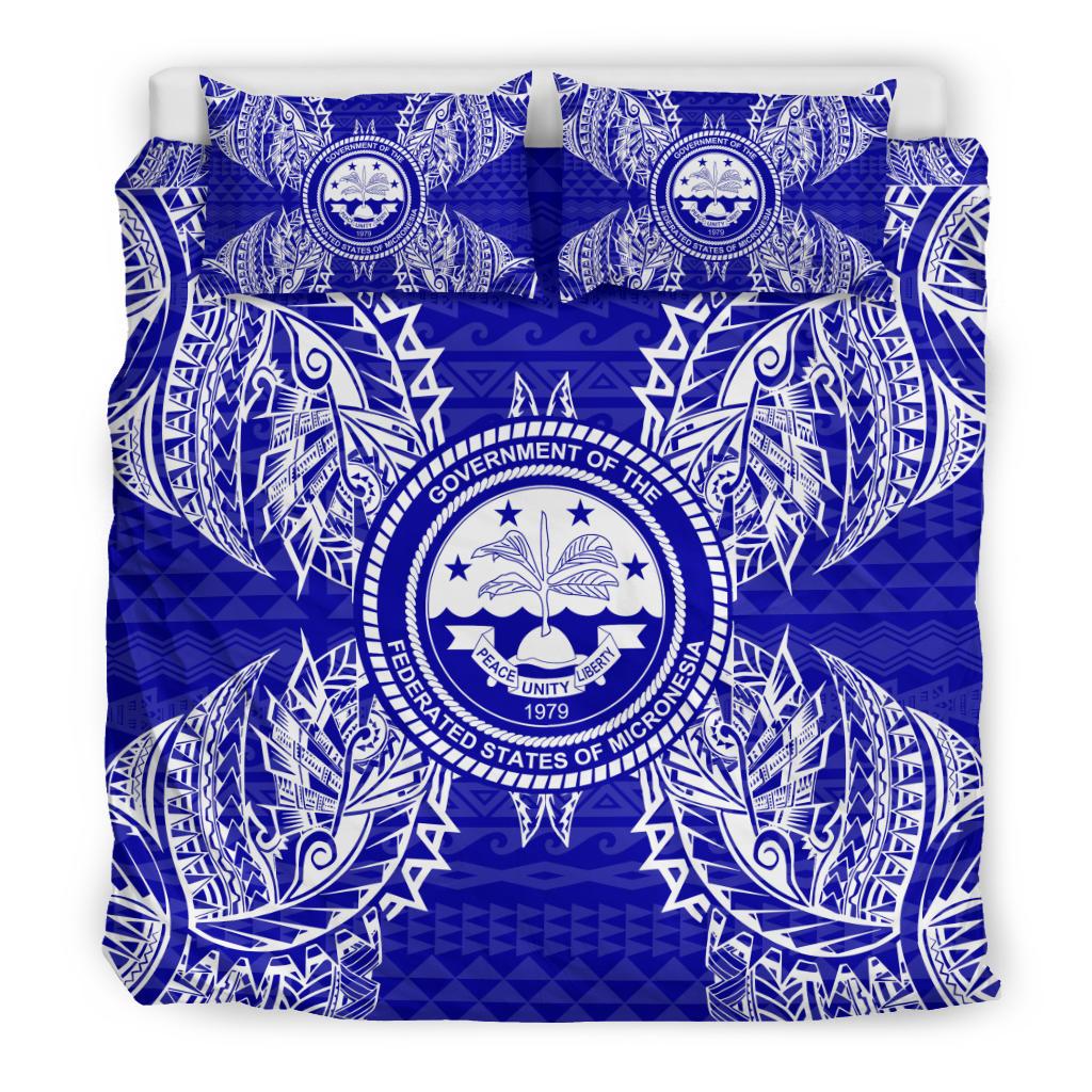 Polynesian Bedding Set - Federated States Of Micronesian Duvet Cover Set Map Blue - Polynesian Pride