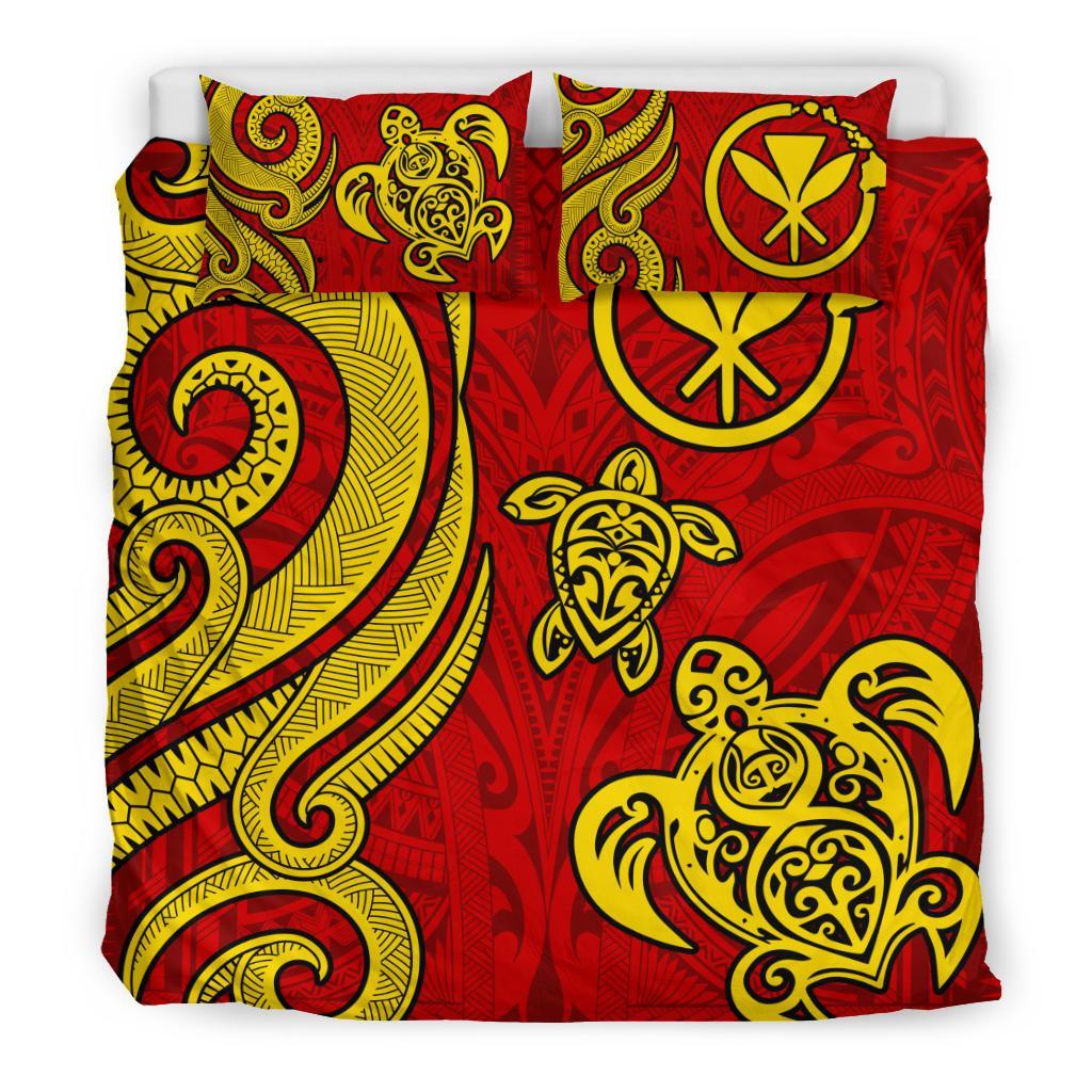 Polynesian Bedding Set - Hawaii (Kanaka Maoli) Duvet Cover Set Tentacle Turtle Red - Polynesian Pride