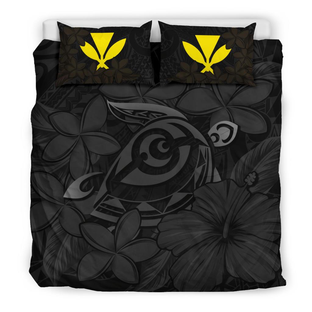 Hawaiian Turtle Hibiscus Plumeria Kanaka Polynesian Bedding Set Gray - Soft Style - Polynesian Pride