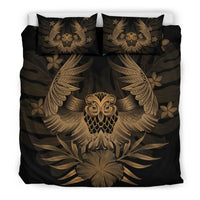 Hawaiian Owl Hibiscus Plumeria Polynesian Bedding Set - Gold - Polynesian Pride