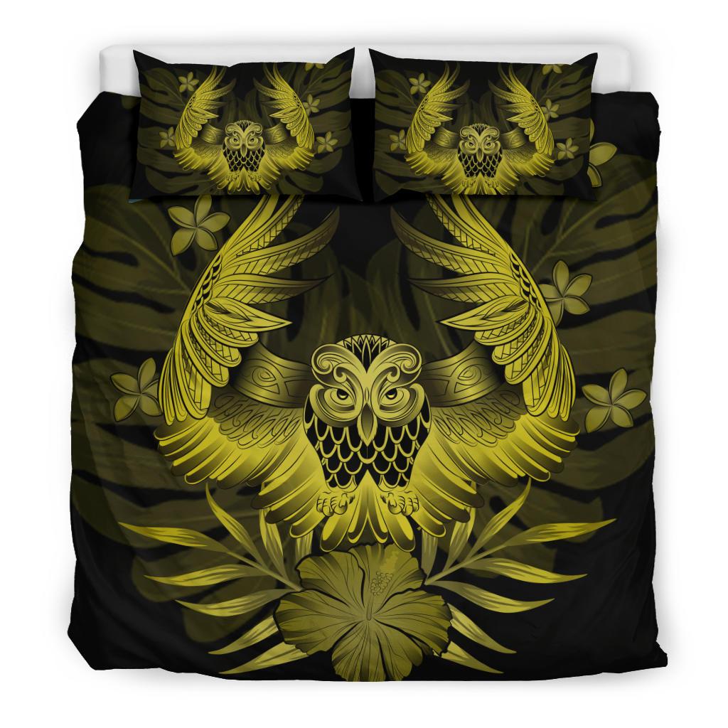 Hawaiian Owl Hibiscus Plumeria Polynesian Bedding Set - Yellow - Polynesian Pride