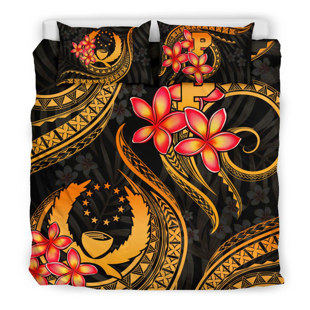 Micronesian Bedding Set - Pohnpei Duvet Cover Set - Gold Plumeria - Polynesian Pride