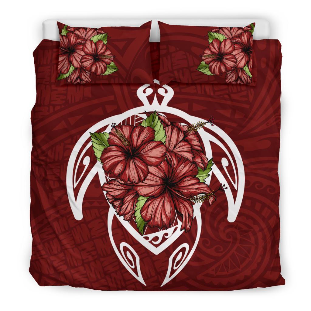 Hawaii Bedding Set - Hawaii Turtle Hibiscus Polynesian Bedding Set - Red Two - Polynesian Pride