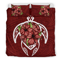 Hawaii Bedding Set - Hawaii Turtle Hibiscus Polynesian Bedding Set - Red Two - Polynesian Pride