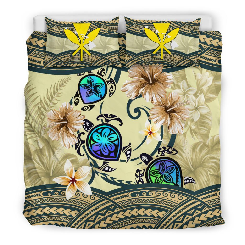 Kanaka Maoli (Hawaiian) Bedding Set Polynesian Turtle Hibiscus Beige - Polynesian Pride