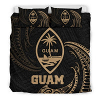 Polynesian Bedding Set - Guam Duvet Cover Set Gold Tribal Wave - Polynesian Pride