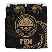Polynesian Bedding Set - Federated States Of Micronesia Duvet Cover Set Gold Tribal Wave - Polynesian Pride