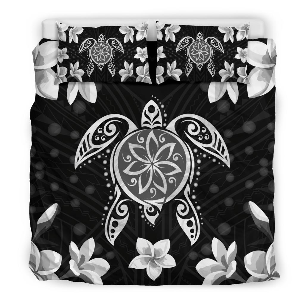 Hawaiian Silver Turtle Plumeria Bedding Set - Polynesian Pride